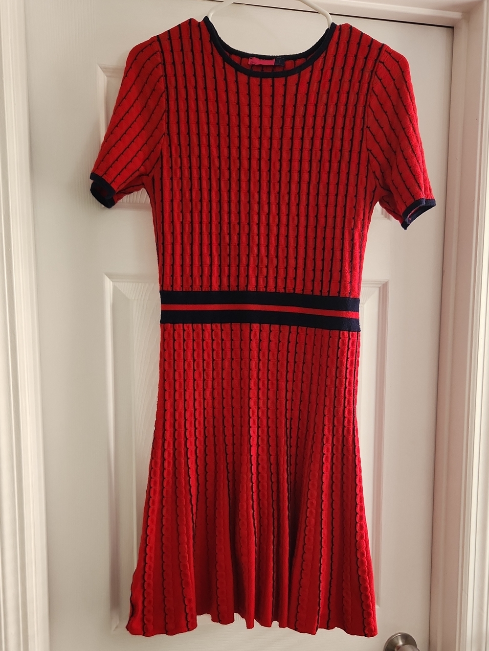 Ava Red Short-Sleeve Knit Fit-and-Flare Dress
